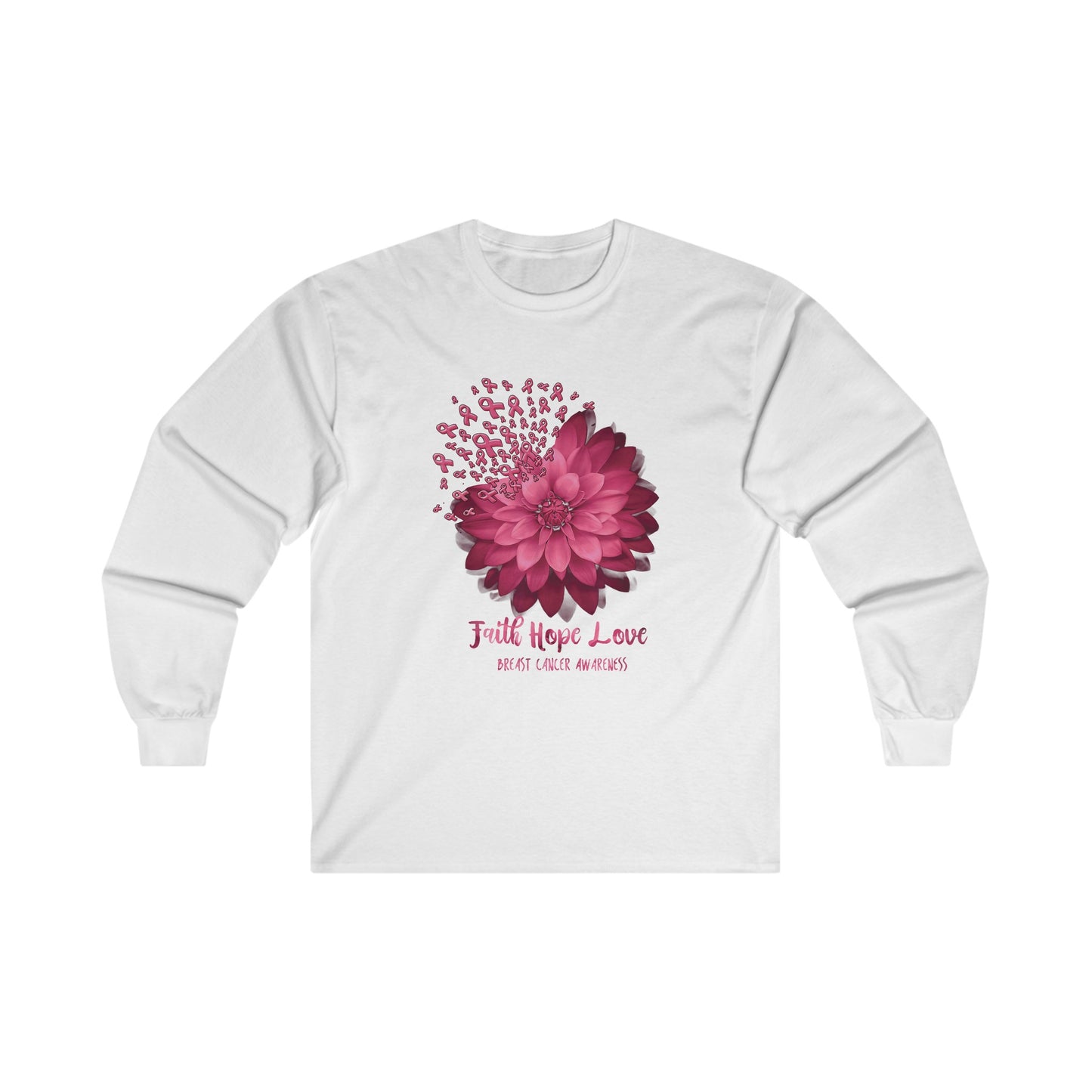 Faith Hope Love Breast Cancer Awareness Long Sleeve Tee