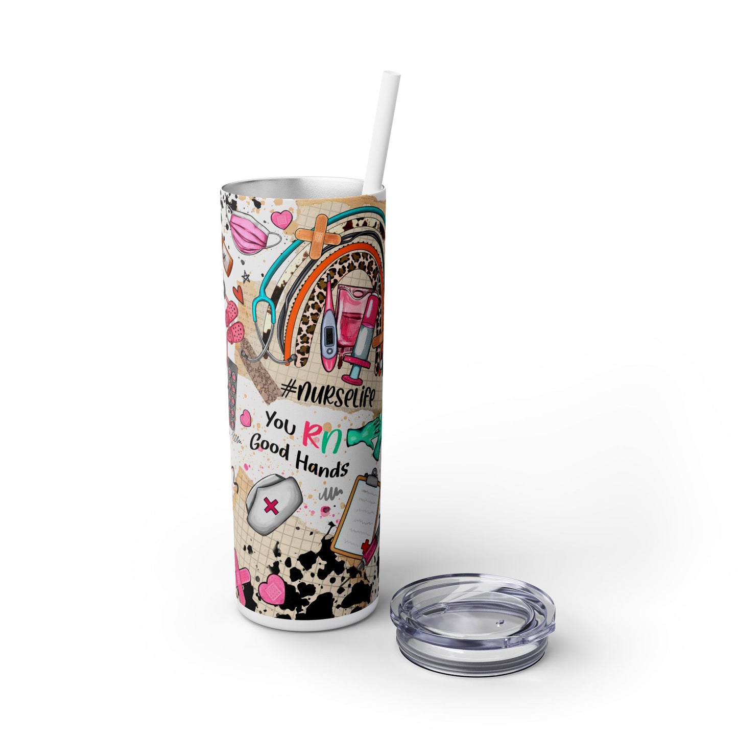 Nurse Life Skinny Tumbler with Straw, 20oz