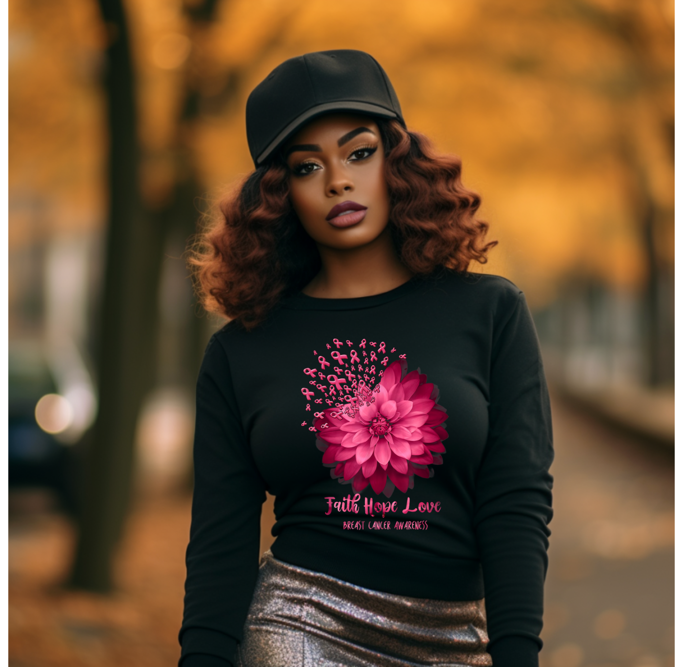 Faith Hope Love Breast Cancer Awareness Long Sleeve Tee