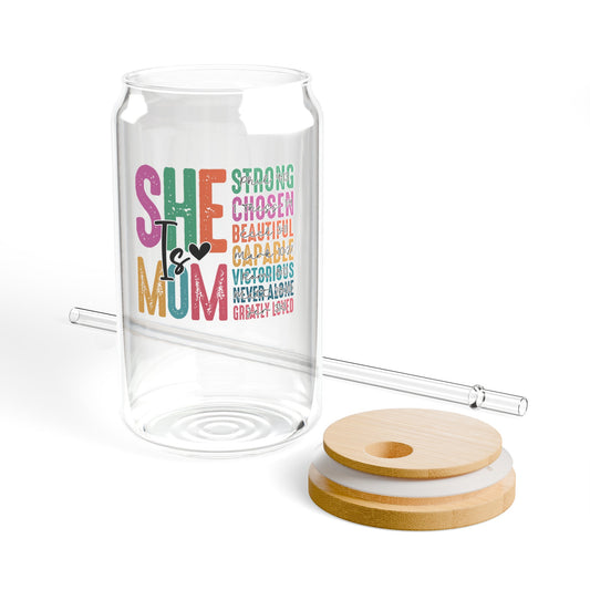 She Is Mom Sipper Glass, 16oz