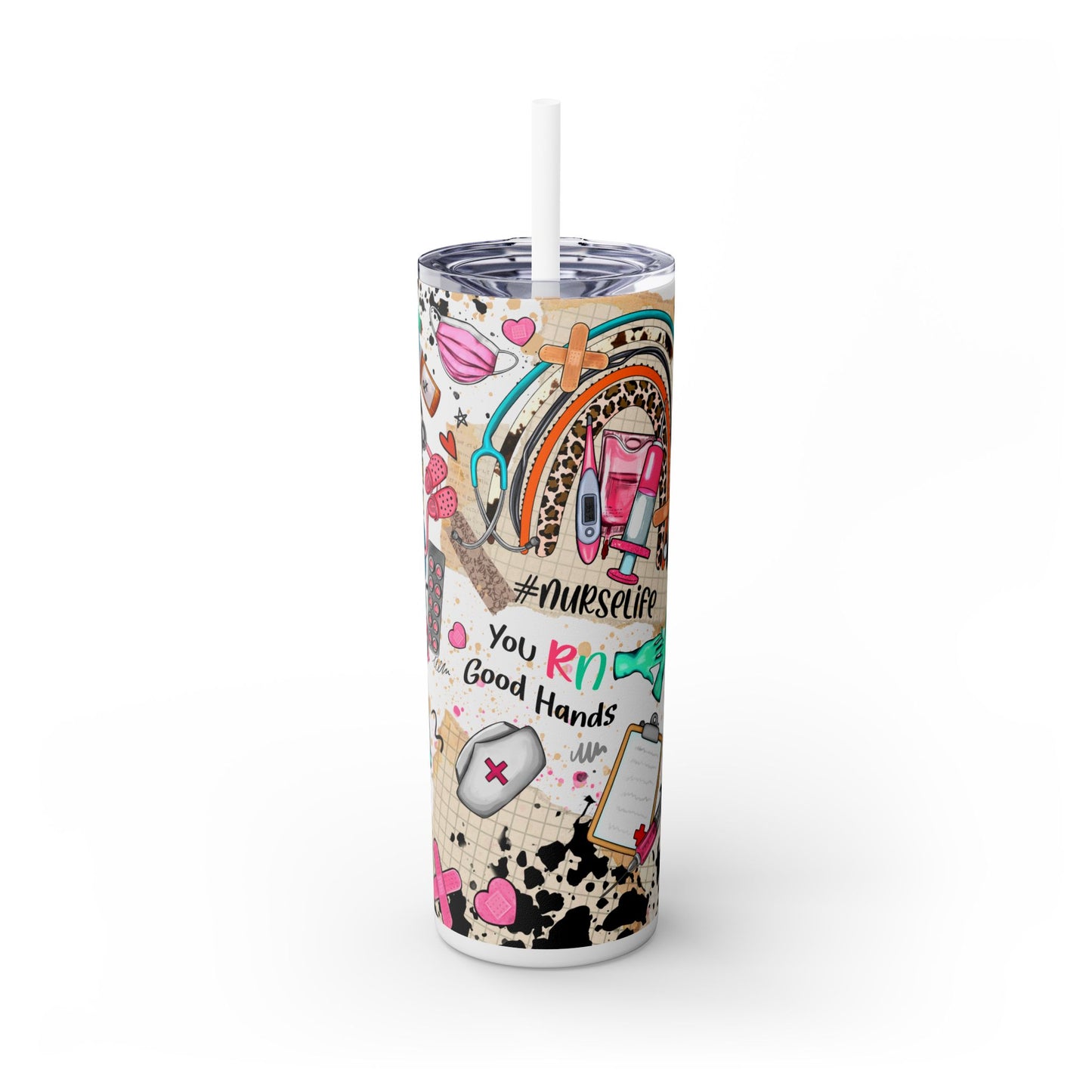 Nurse Life Skinny Tumbler with Straw, 20oz