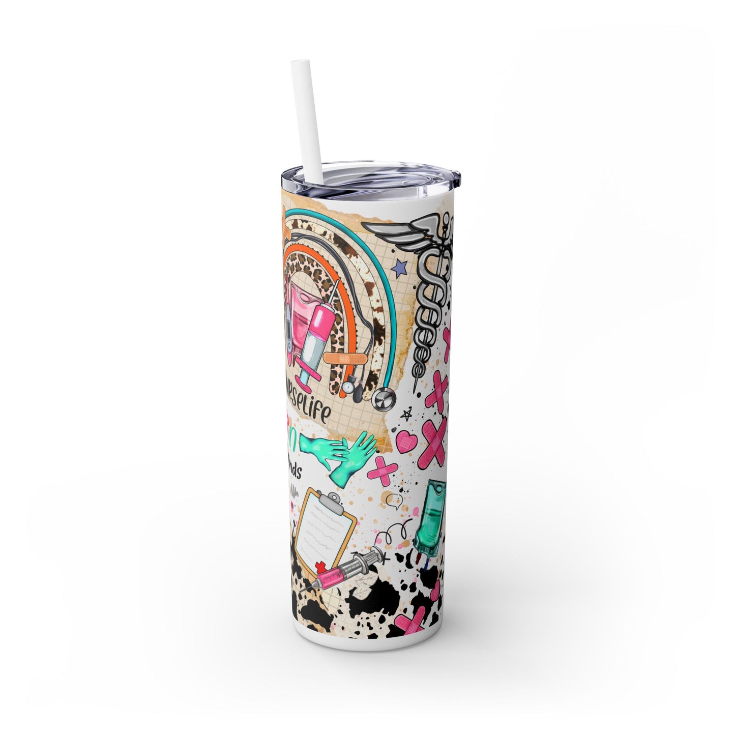 Nurse Life Skinny Tumbler with Straw, 20oz