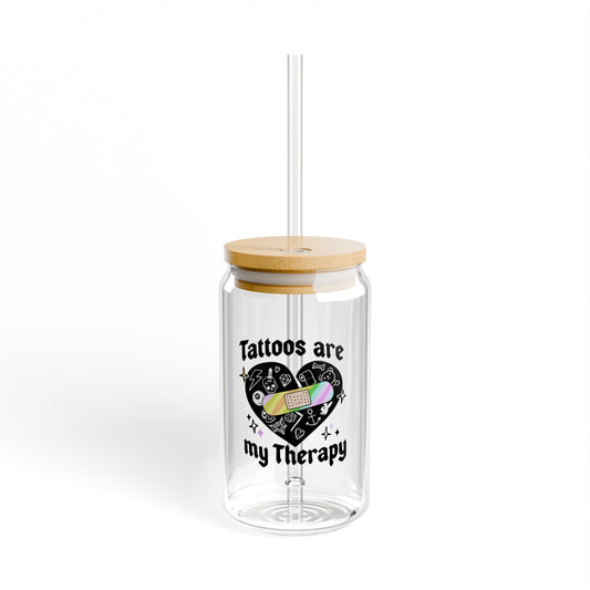 Tattoos Are My Therapy Sipper Glass, 16oz