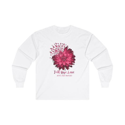 Faith Hope Love Breast Cancer Awareness Long Sleeve Tee