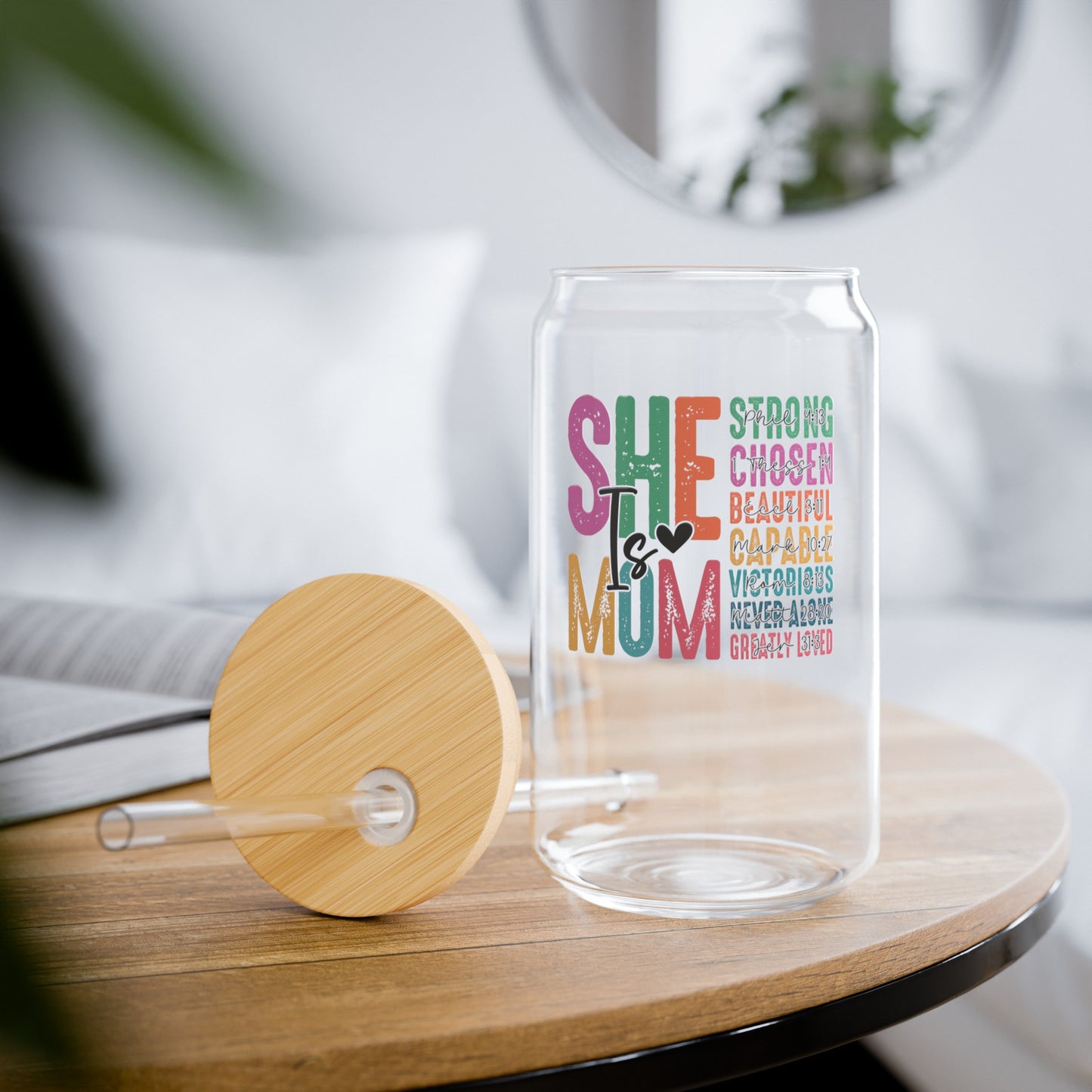 She Is Mom Sipper Glass, 16oz