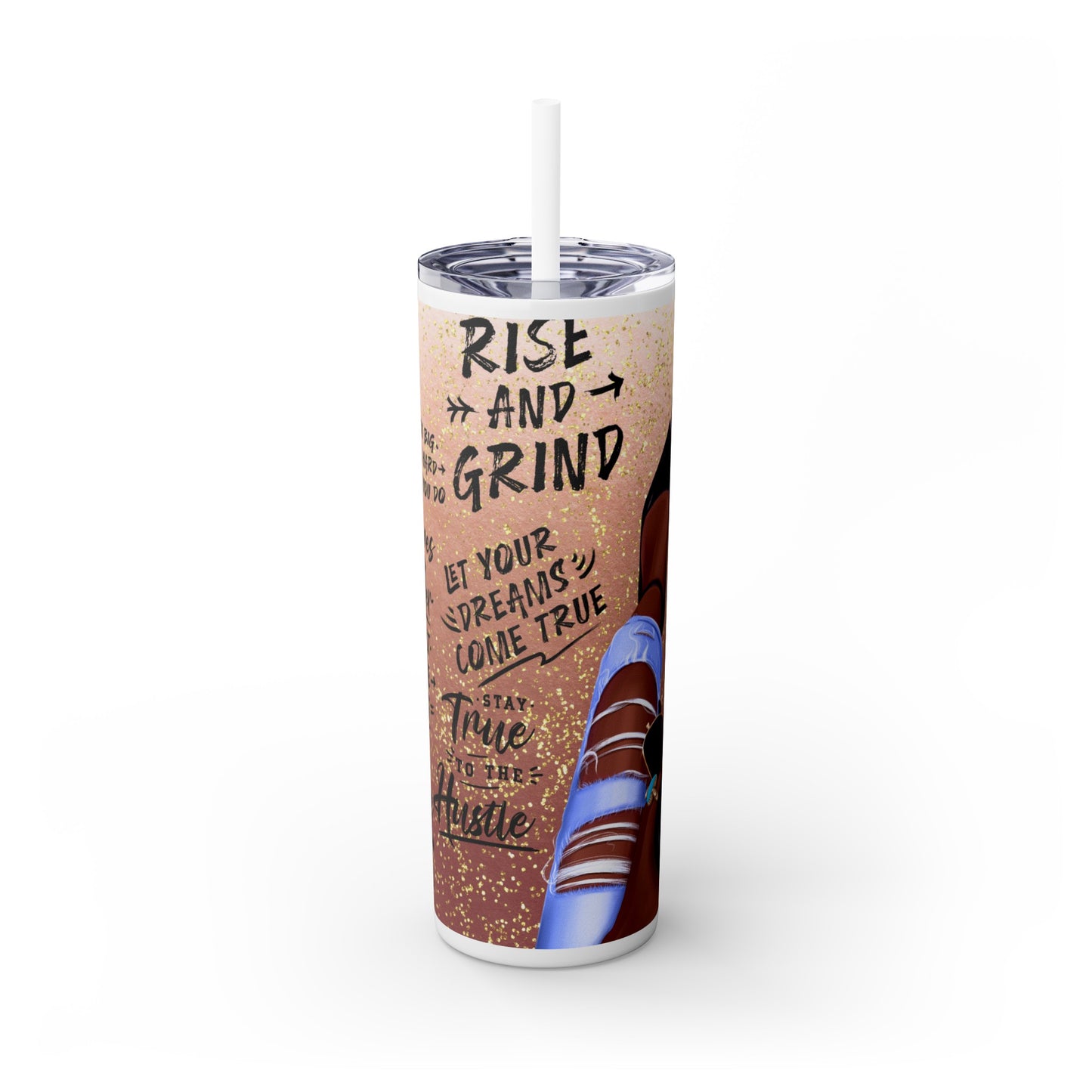 Rise and Grind Skinny Tumbler with Straw, 20oz