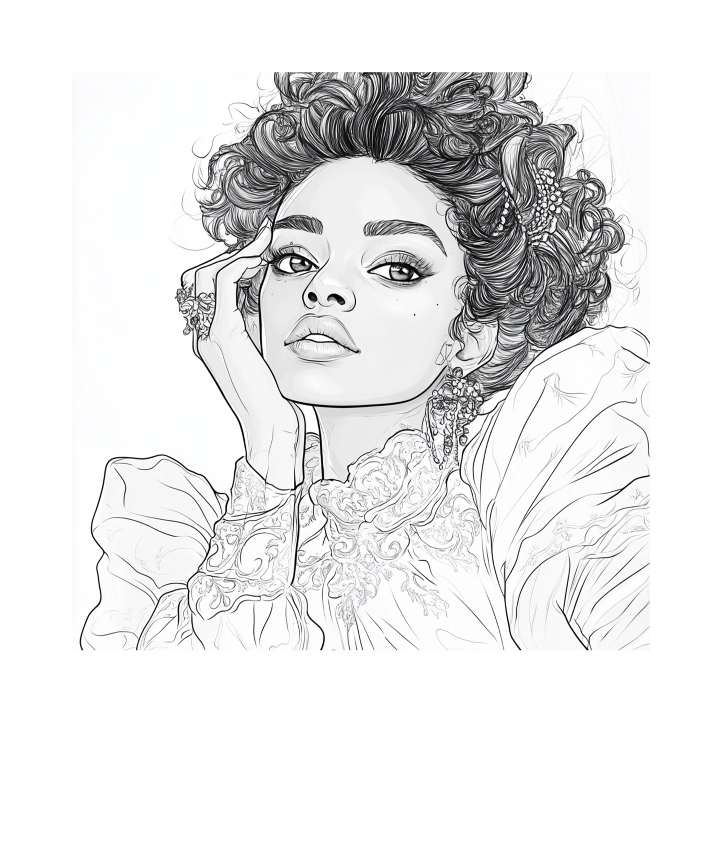 Beautiful black woman digital art coloring pages