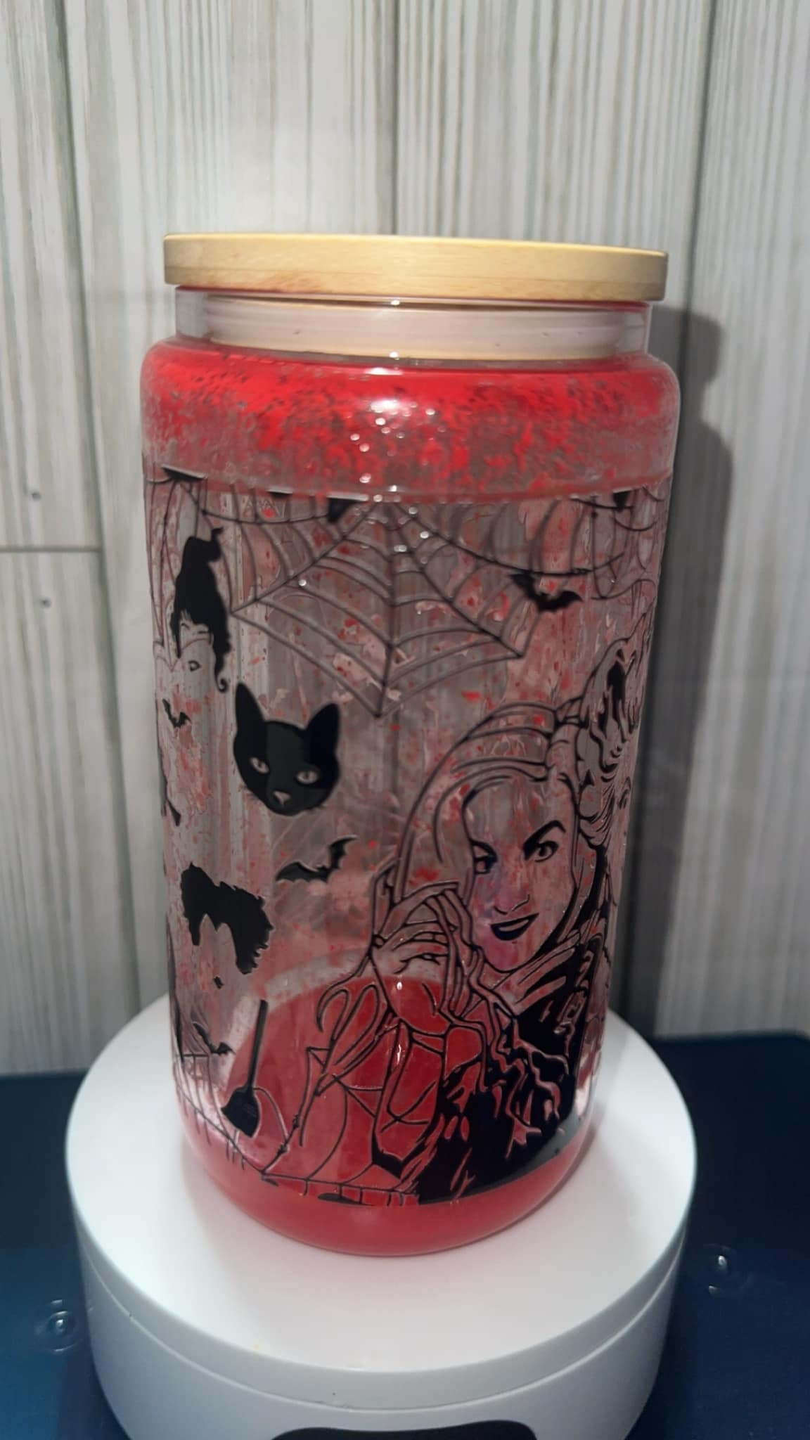 Hocus pocus bloody halloween snowglobe glass tumbler