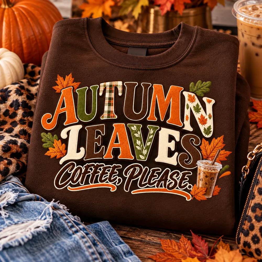 Autumn Leaves design on a brown crewneck